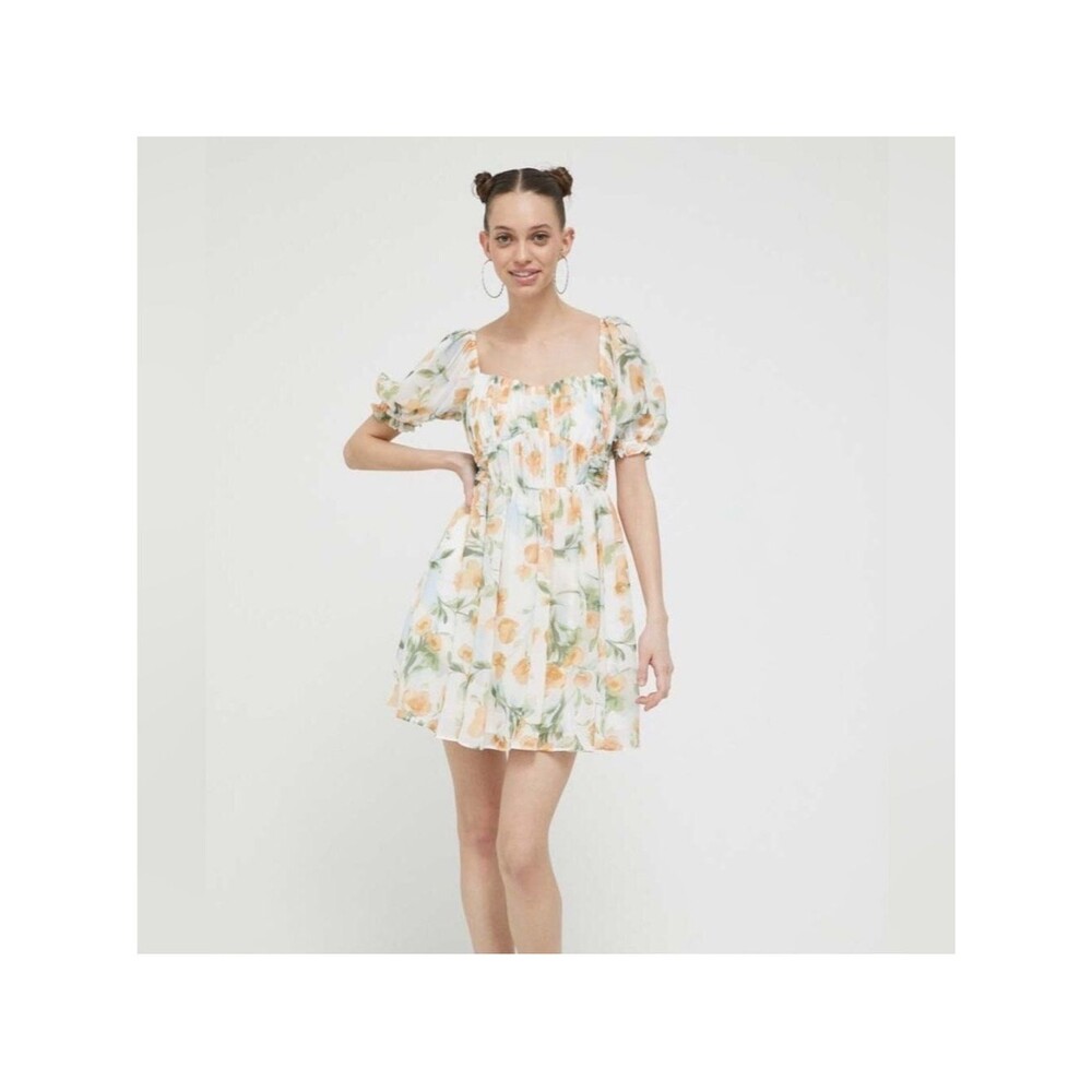 Abercrombie & Fitch M Floral Puff-Sleeve Mini Dress in Peach